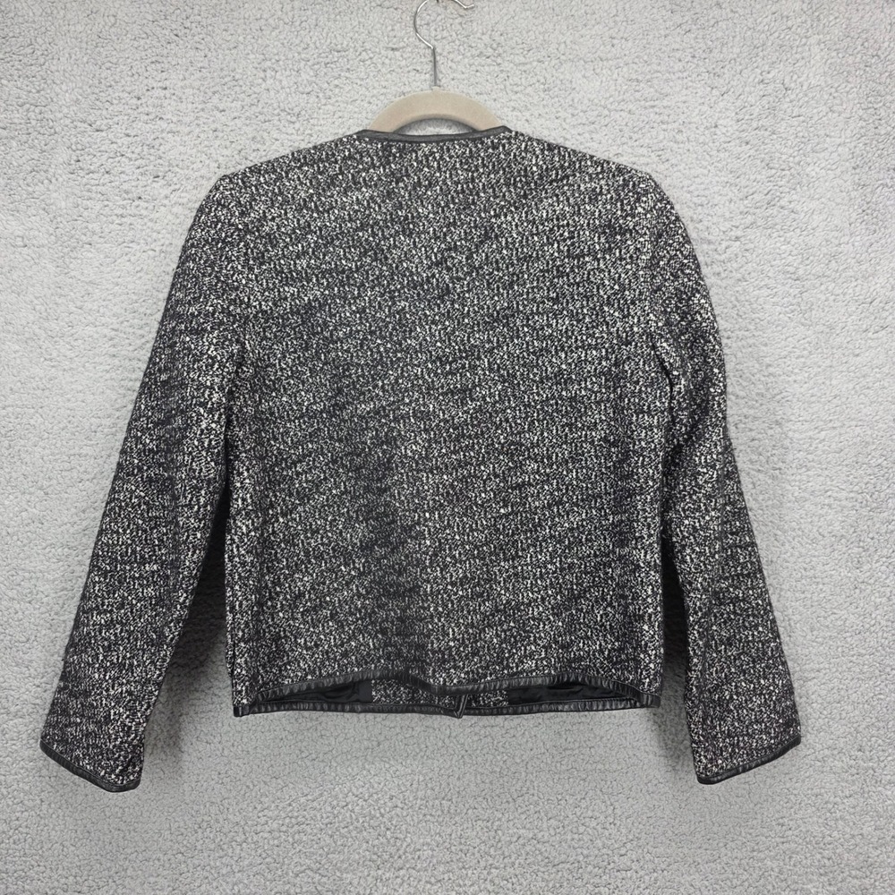 Sandro Tweed Jacket Black White Leather Trim Blazer Women‎ Size 36 - Picture 5 of 11